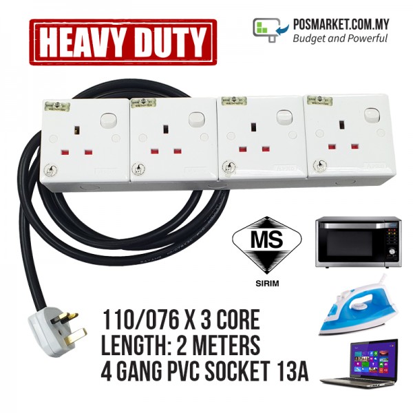 Heavy Duty Power Extension 4 Gang with SIRIM 13A Plug Top Full Copper