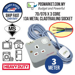 1 Gang Heavy Duty Power Extension 3 meter with SIRIM 13A Plug Top Full Copper Pin Metal-Clad Heavy-Duty Trailing Socket 100% Pure Copper Wire 1 Gang Heavy Duty Power Extension 3 meter with SIRIM 13A Plug Top Full Copper Pin Metal-Clad Heavy-Duty Trailing Socket 100% Pure Copper Wire