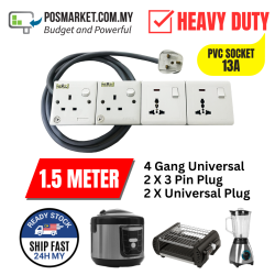 1.5m Heavy Duty Extension 4 Gang Universal PVC Socket 13A POSMarket Malaysia 1.5m Heavy Duty Extension 4 Gang Universal PVC Socket 13A POSMarket Malaysia