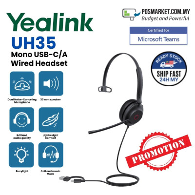 Yealink UH35 Mono Wired Headset USB-C/A
