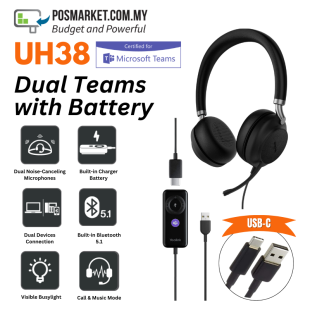 Yealink UH38 Dual Microsoft Teams USB-C Wired Headset with Battery