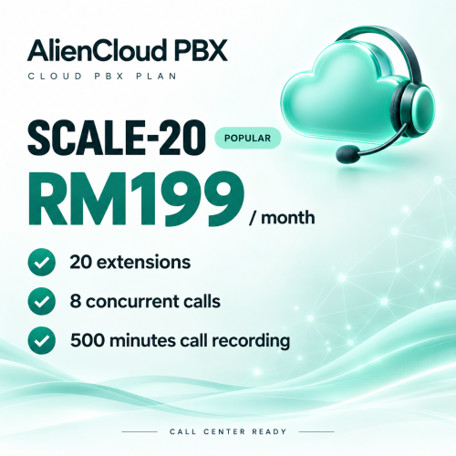 AlienCloud PBX SCALE-20 – 20 Extensions Cloud PBX Plan