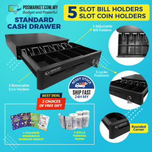 Heavy Duty Cash Drawer with 5 Segments, Keylock, RJ11, Removable Tray for Common POS System POSMarket