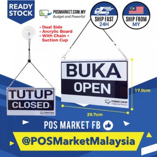 Hard Acrylic OPEN CLOSED Door Sign BUKA TUTUP Papan Tanda Dual Side With Chain And Suction Cup A4 Size 21cm x 29.7cm POSMarket Malaysia Stock