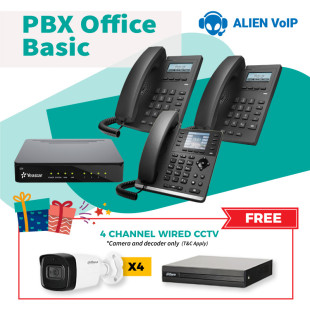 Office Basic Bundle Call Center IP PBX IP Phone Free 4 Channel Analog Wired CCTV Ready Stock