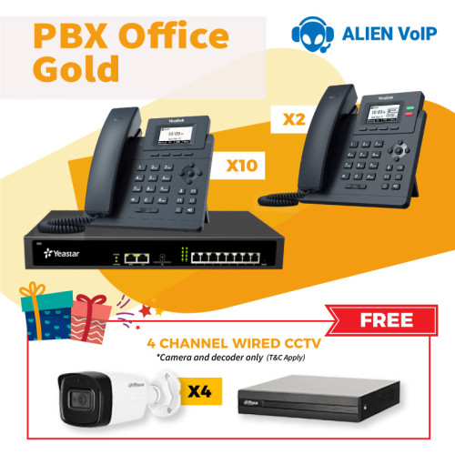 Office Gold Bundle Call Center IP PBX IP Phone Free 4 Channel Analog Wired CCTV Ready Stock