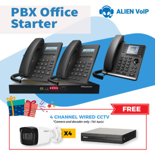 Office Starter Bundle Call Center IP PBX IP Phone Free 4 Channel Analog Wired CCTV Ready Stock