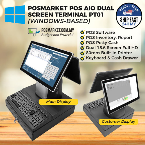 POSMarket POS AIO Dual Screen Terminal PT01 (Windows-based)