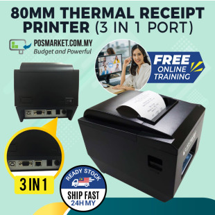 Heavy Duty Thermal Receipt Printer 80mm (3 in 1) USB + Serial + LAN POSMarket BizCloud Malaysia Ready Stock