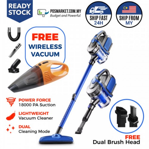 Wired Household Vacuum Cleaner (600W) + Wireless Handheld Vacuum Cleaner (12Kpa) Lightweight Strong Suction Easy to Operate Malaysia Stock