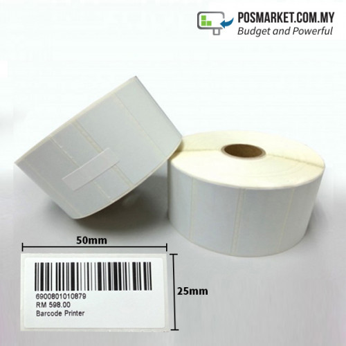Barcode Direct Thermal Label Size 50mm Width x 25mm Height